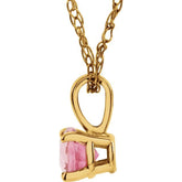 14K Yellow 3 mm Natural Pink Tourmaline Youth Solitaire 14" Necklace